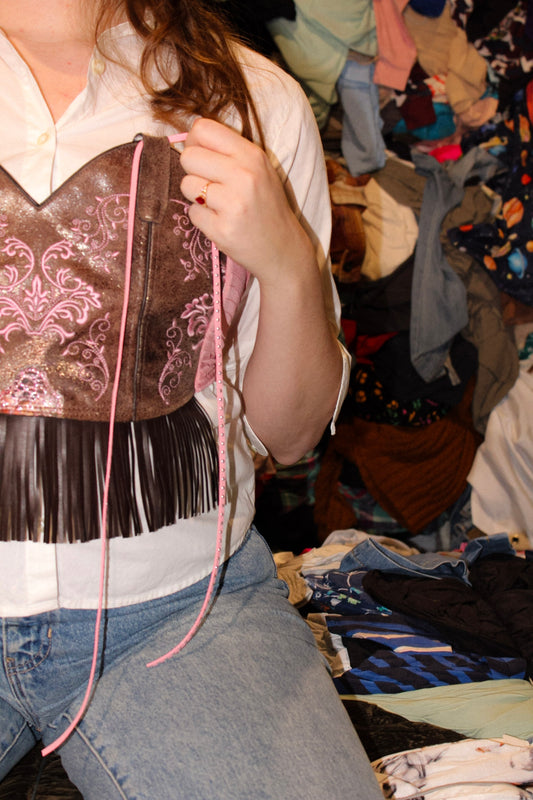 Brown and Pink One Panel Boot Top With Fringe