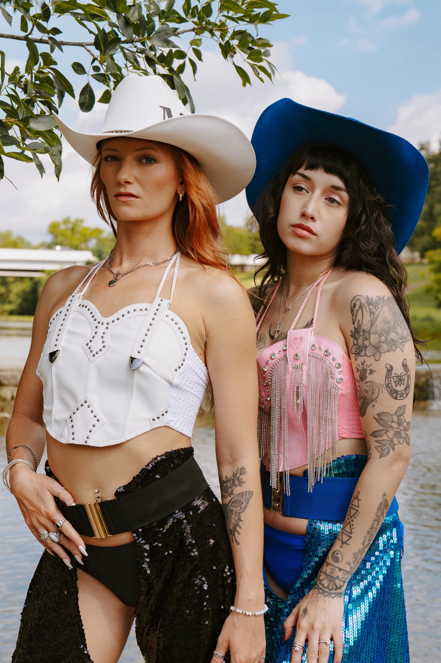 White Studded One Panel Cowboy Boot Top