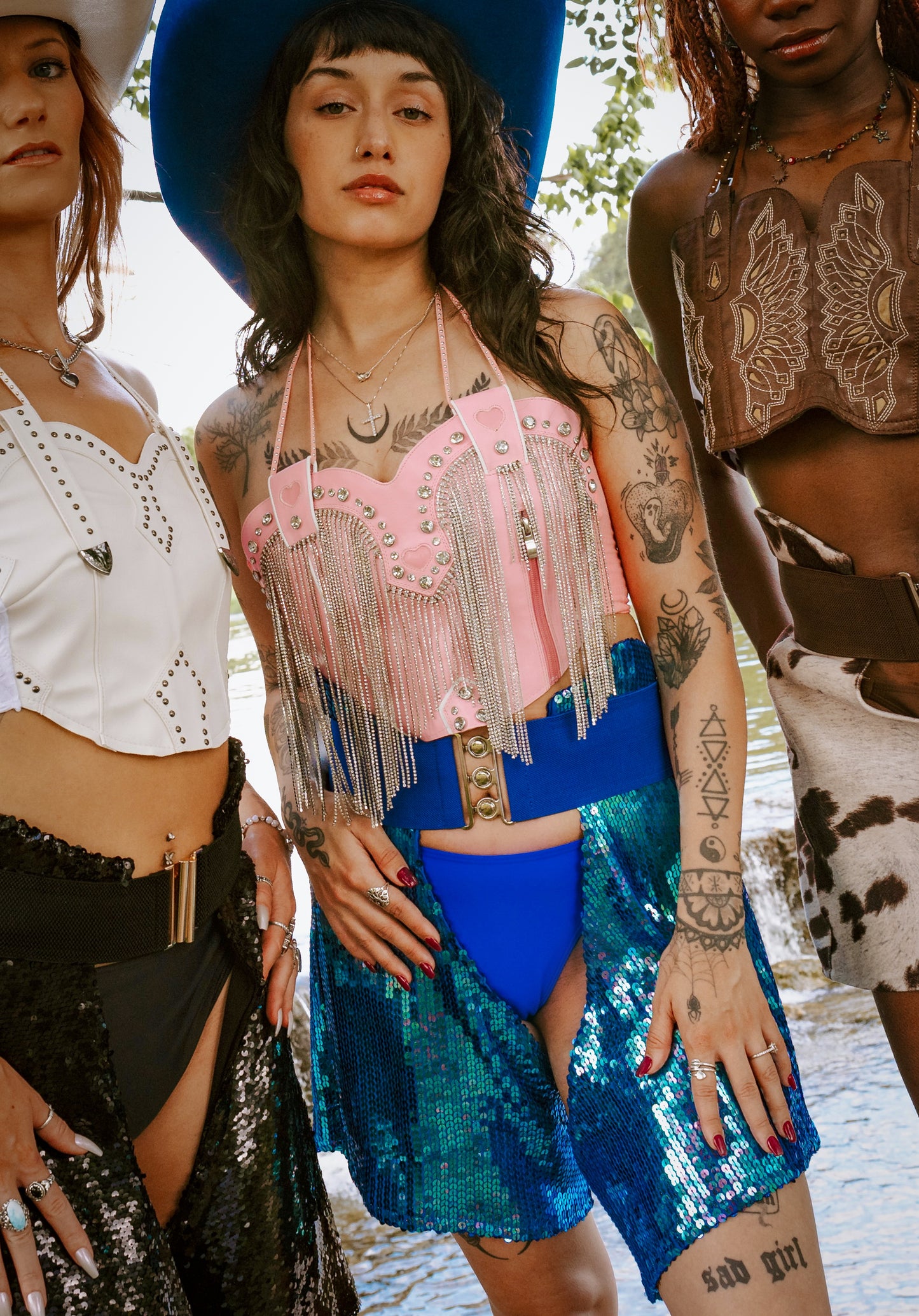 Pink Rhinestone Fringe Cowboy Boot Top
