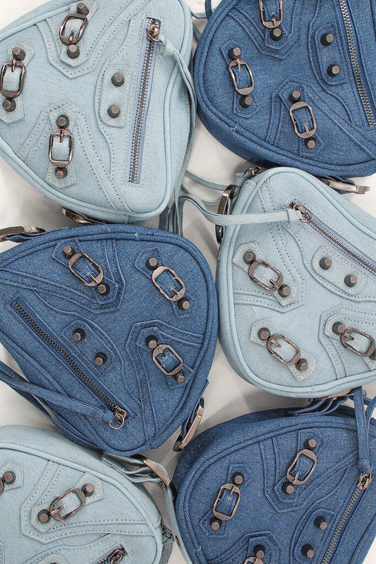 Light Wash Denim Heart Bag