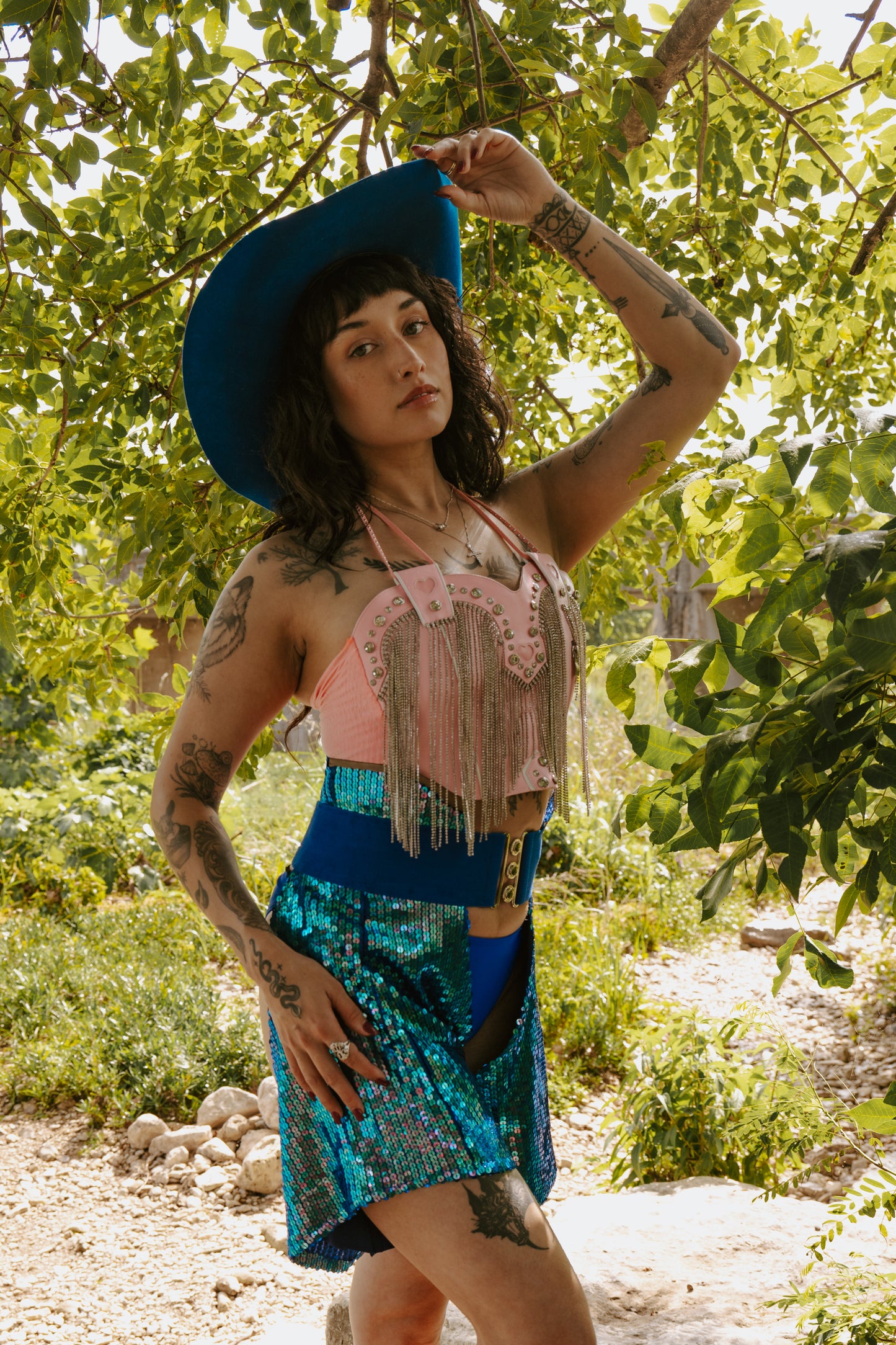 Pink Rhinestone Fringe Cowboy Boot Top