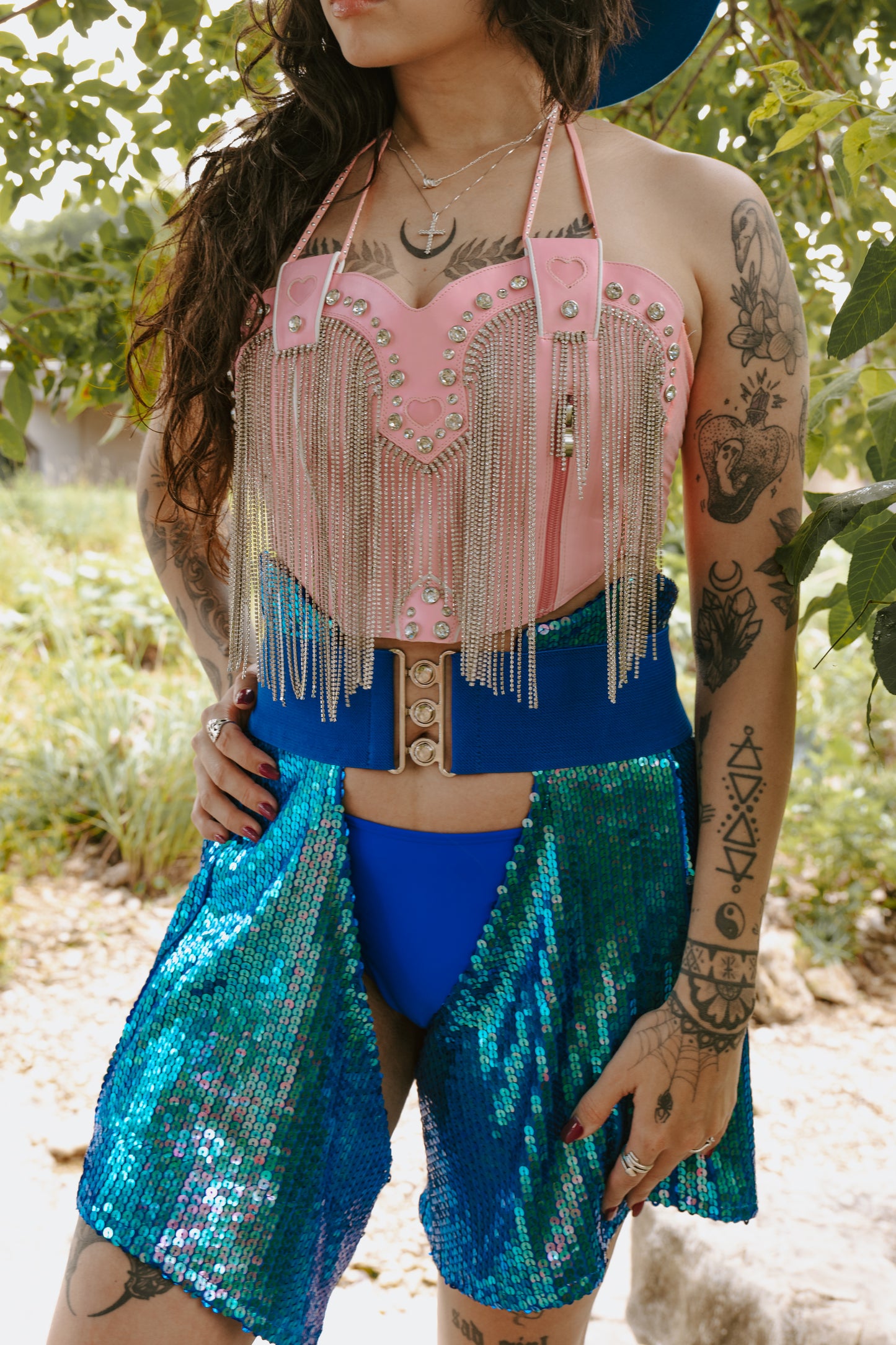 Pink Rhinestone Fringe Cowboy Boot Top