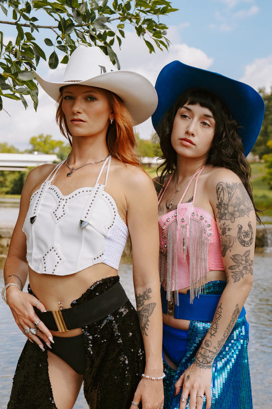 White Studded One Panel Cowboy Boot Top