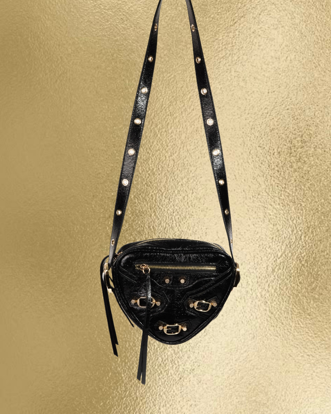 Black leather heart bag