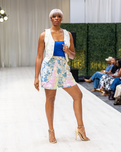 Sequined Denim Shorts
