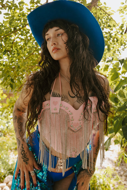 Pink Rhinestone Fringe Cowboy Boot Top