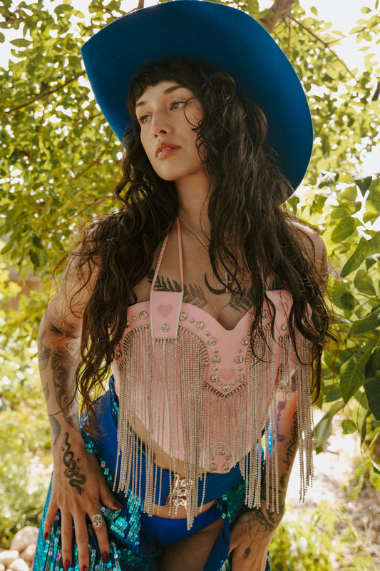Pink Rhinestone Fringe Cowboy Boot Top