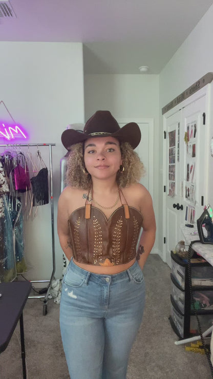 Brown Rhinestone Cowboy Boot Top