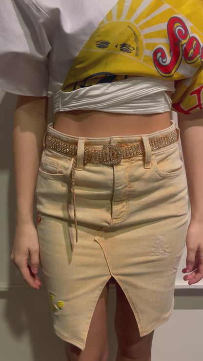 Denim Embroidered Mini Skirt