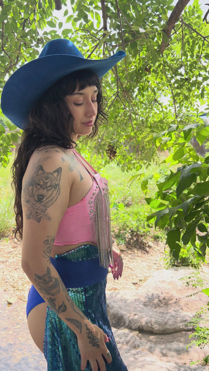 Pink Rhinestone Fringe Cowboy Boot Top